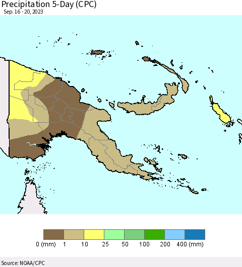 Papua New Guinea Precipitation 5-Day (CPC) Thematic Map For 9/16/2023 - 9/20/2023
