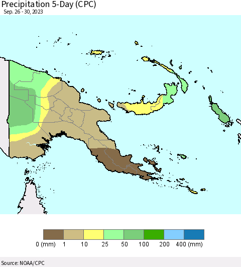 Papua New Guinea Precipitation 5-Day (CPC) Thematic Map For 9/26/2023 - 9/30/2023