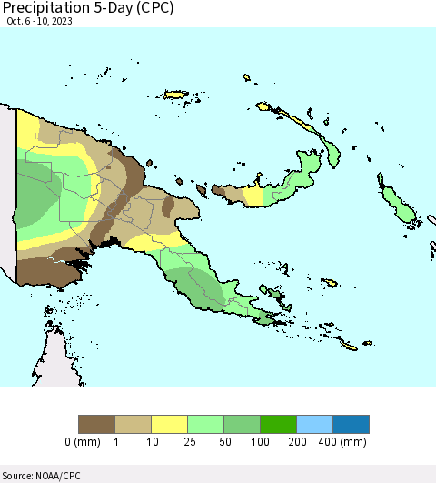 Papua New Guinea Precipitation 5-Day (CPC) Thematic Map For 10/6/2023 - 10/10/2023