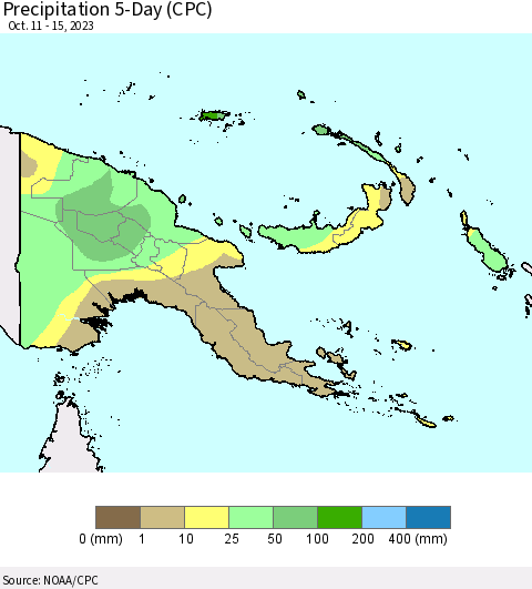 Papua New Guinea Precipitation 5-Day (CPC) Thematic Map For 10/11/2023 - 10/15/2023