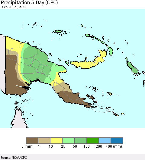 Papua New Guinea Precipitation 5-Day (CPC) Thematic Map For 10/21/2023 - 10/25/2023