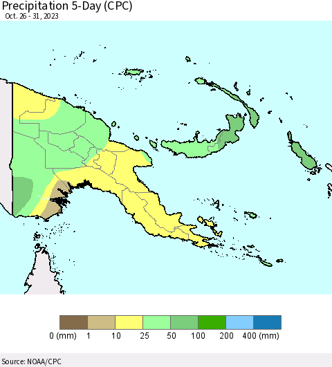Papua New Guinea Precipitation 5-Day (CPC) Thematic Map For 10/26/2023 - 10/31/2023