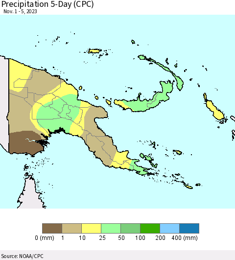 Papua New Guinea Precipitation 5-Day (CPC) Thematic Map For 11/1/2023 - 11/5/2023