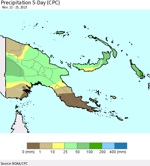 Papua New Guinea Precipitation 5-Day (CPC) Thematic Map For 11/21/2023 - 11/25/2023