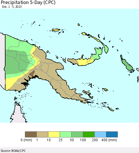 Papua New Guinea Precipitation 5-Day (CPC) Thematic Map For 12/1/2023 - 12/5/2023