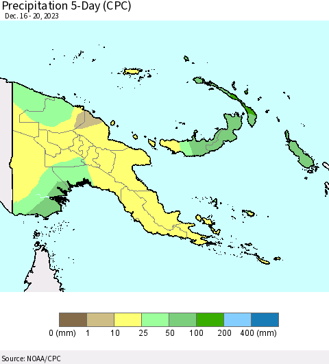 Papua New Guinea Precipitation 5-Day (CPC) Thematic Map For 12/16/2023 - 12/20/2023