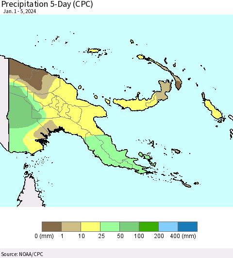 Papua New Guinea Precipitation 5-Day (CPC) Thematic Map For 1/1/2024 - 1/5/2024