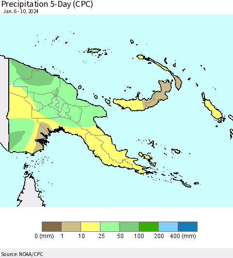 Papua New Guinea Precipitation 5-Day (CPC) Thematic Map For 1/6/2024 - 1/10/2024