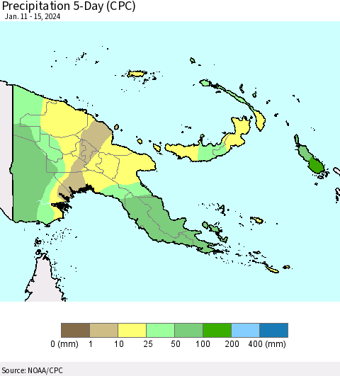 Papua New Guinea Precipitation 5-Day (CPC) Thematic Map For 1/11/2024 - 1/15/2024