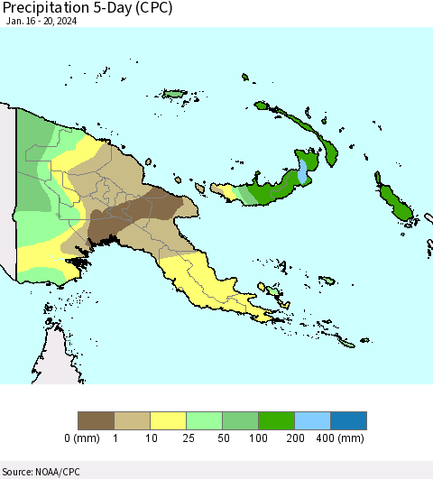 Papua New Guinea Precipitation 5-Day (CPC) Thematic Map For 1/16/2024 - 1/20/2024