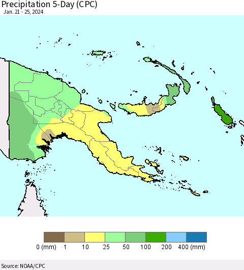 Papua New Guinea Precipitation 5-Day (CPC) Thematic Map For 1/21/2024 - 1/25/2024