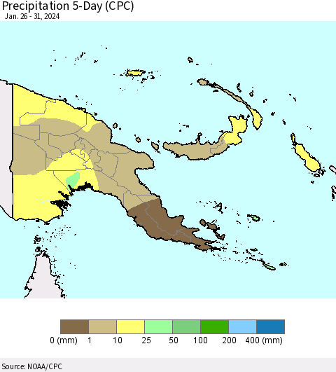 Papua New Guinea Precipitation 5-Day (CPC) Thematic Map For 1/26/2024 - 1/31/2024