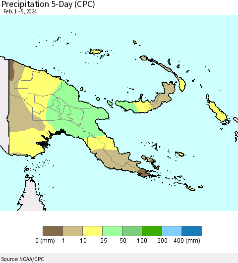 Papua New Guinea Precipitation 5-Day (CPC) Thematic Map For 2/1/2024 - 2/5/2024