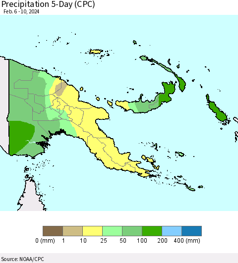 Papua New Guinea Precipitation 5-Day (CPC) Thematic Map For 2/6/2024 - 2/10/2024