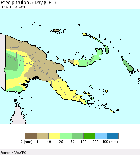 Papua New Guinea Precipitation 5-Day (CPC) Thematic Map For 2/11/2024 - 2/15/2024