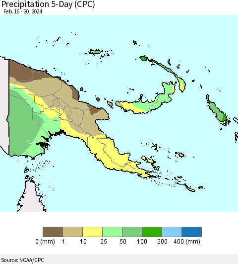 Papua New Guinea Precipitation 5-Day (CPC) Thematic Map For 2/16/2024 - 2/20/2024
