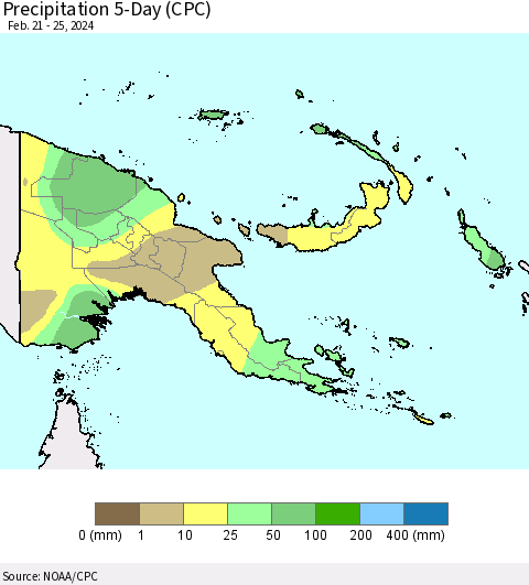 Papua New Guinea Precipitation 5-Day (CPC) Thematic Map For 2/21/2024 - 2/25/2024