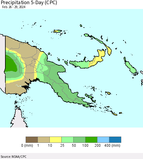 Papua New Guinea Precipitation 5-Day (CPC) Thematic Map For 2/26/2024 - 2/29/2024
