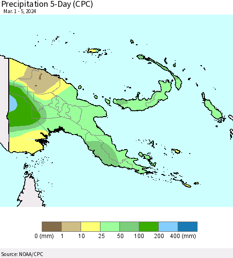 Papua New Guinea Precipitation 5-Day (CPC) Thematic Map For 3/1/2024 - 3/5/2024