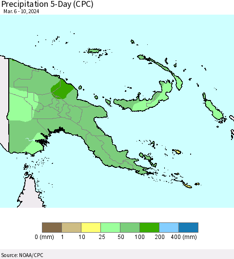 Papua New Guinea Precipitation 5-Day (CPC) Thematic Map For 3/6/2024 - 3/10/2024