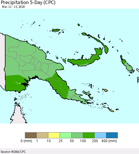 Papua New Guinea Precipitation 5-Day (CPC) Thematic Map For 3/11/2024 - 3/15/2024