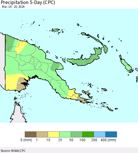 Papua New Guinea Precipitation 5-Day (CPC) Thematic Map For 3/16/2024 - 3/20/2024