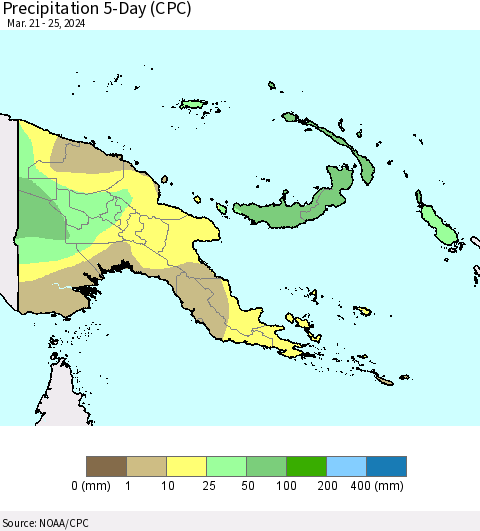 Papua New Guinea Precipitation 5-Day (CPC) Thematic Map For 3/21/2024 - 3/25/2024