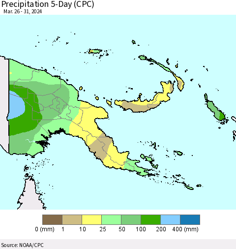 Papua New Guinea Precipitation 5-Day (CPC) Thematic Map For 3/26/2024 - 3/31/2024
