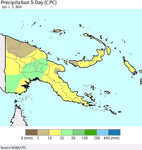 Papua New Guinea Precipitation 5-Day (CPC) Thematic Map For 4/1/2024 - 4/5/2024