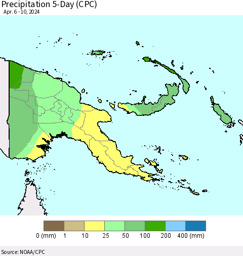 Papua New Guinea Precipitation 5-Day (CPC) Thematic Map For 4/6/2024 - 4/10/2024
