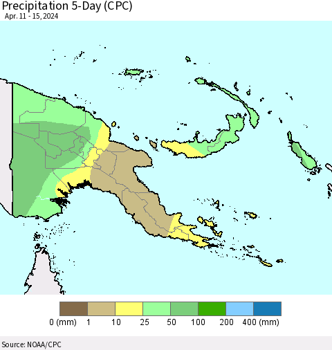 Papua New Guinea Precipitation 5-Day (CPC) Thematic Map For 4/11/2024 - 4/15/2024