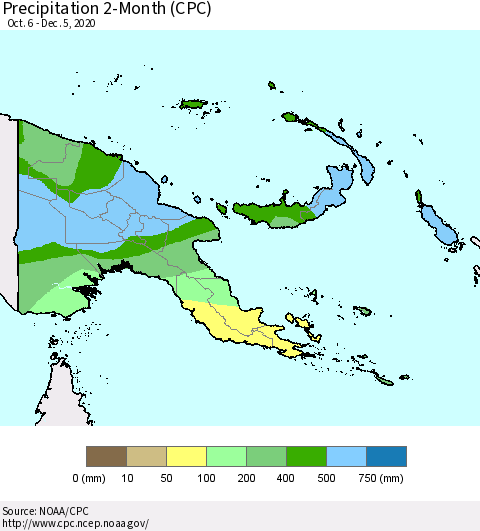 Papua New Guinea Precipitation 2-Month (CPC) Thematic Map For 10/6/2020 - 12/5/2020