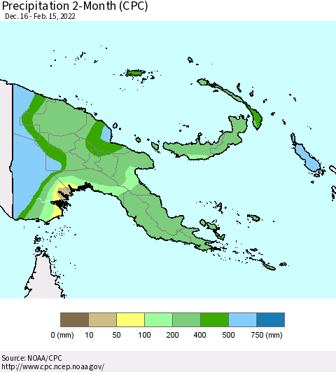 Papua New Guinea Precipitation 2-Month (CPC) Thematic Map For 12/16/2021 - 2/15/2022
