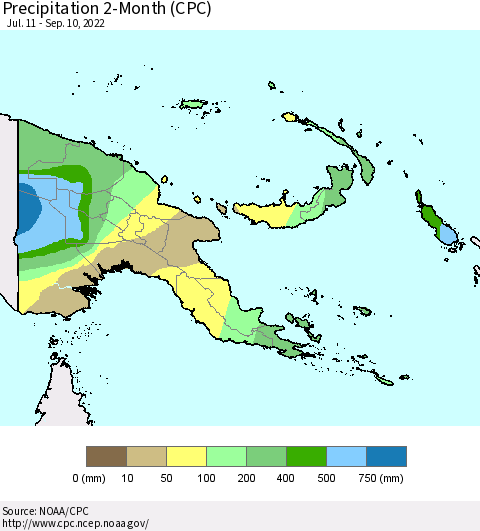 Papua New Guinea Precipitation 2-Month (CPC) Thematic Map For 7/11/2022 - 9/10/2022