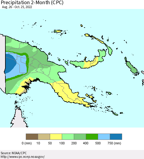 Papua New Guinea Precipitation 2-Month (CPC) Thematic Map For 8/26/2022 - 10/25/2022