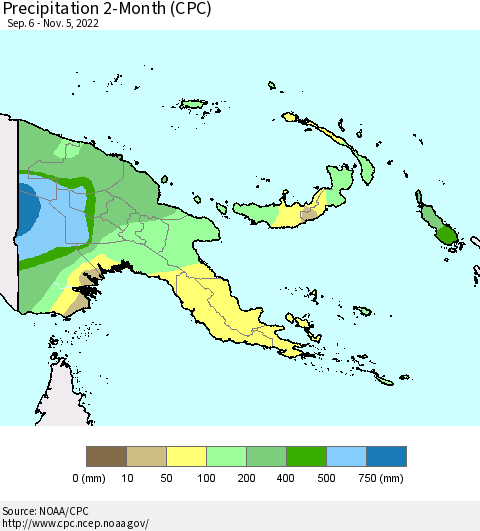 Papua New Guinea Precipitation 2-Month (CPC) Thematic Map For 9/6/2022 - 11/5/2022