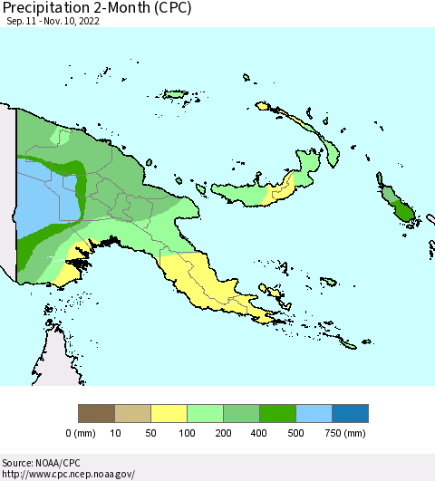 Papua New Guinea Precipitation 2-Month (CPC) Thematic Map For 9/11/2022 - 11/10/2022