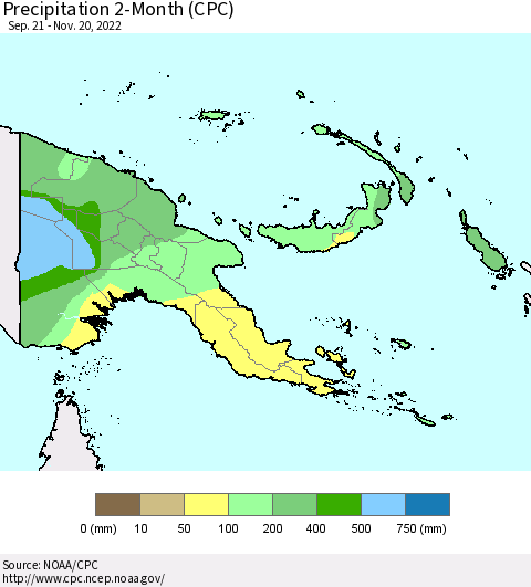 Papua New Guinea Precipitation 2-Month (CPC) Thematic Map For 9/21/2022 - 11/20/2022