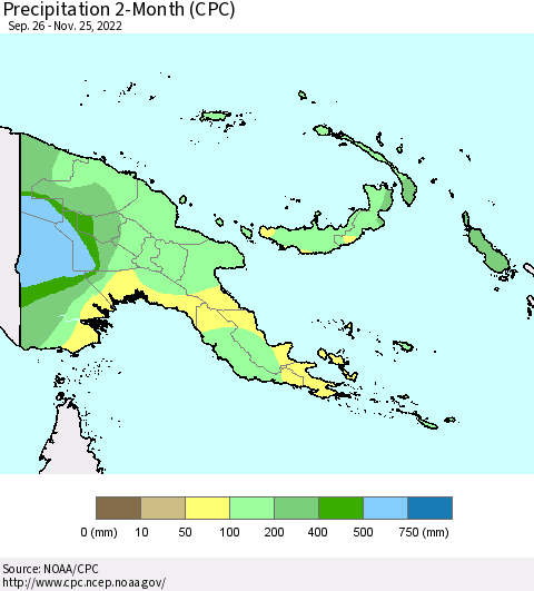 Papua New Guinea Precipitation 2-Month (CPC) Thematic Map For 9/26/2022 - 11/25/2022