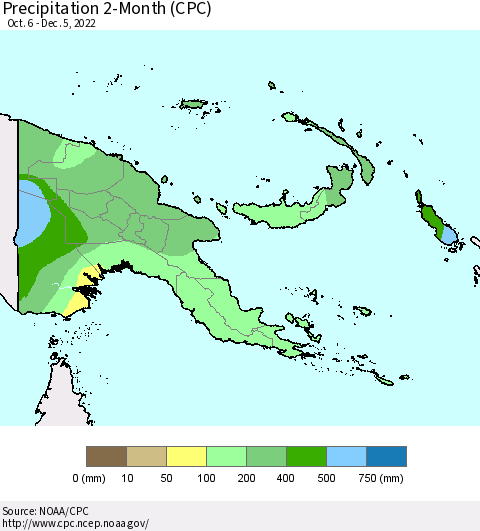 Papua New Guinea Precipitation 2-Month (CPC) Thematic Map For 10/6/2022 - 12/5/2022
