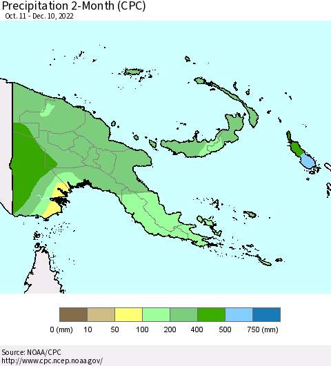 Papua New Guinea Precipitation 2-Month (CPC) Thematic Map For 10/11/2022 - 12/10/2022