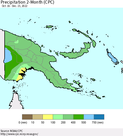 Papua New Guinea Precipitation 2-Month (CPC) Thematic Map For 10/16/2022 - 12/15/2022