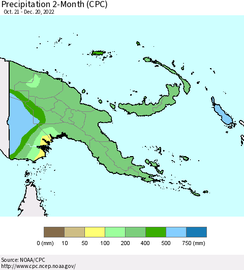 Papua New Guinea Precipitation 2-Month (CPC) Thematic Map For 10/21/2022 - 12/20/2022