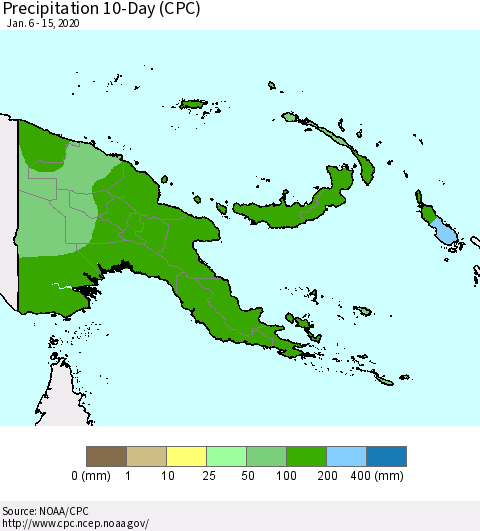 Papua New Guinea Precipitation 10-Day (CPC) Thematic Map For 1/6/2020 - 1/15/2020