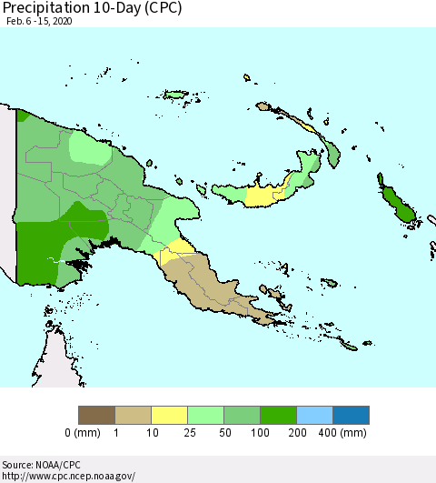 Papua New Guinea Precipitation 10-Day (CPC) Thematic Map For 2/6/2020 - 2/15/2020