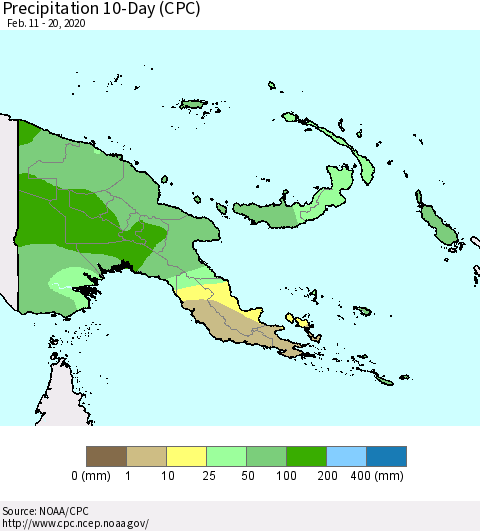 Papua New Guinea Precipitation 10-Day (CPC) Thematic Map For 2/11/2020 - 2/20/2020