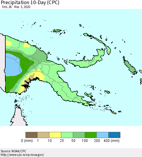 Papua New Guinea Precipitation 10-Day (CPC) Thematic Map For 2/26/2020 - 3/5/2020