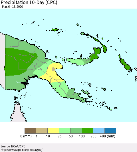 Papua New Guinea Precipitation 10-Day (CPC) Thematic Map For 3/6/2020 - 3/15/2020