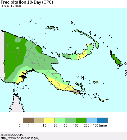 Papua New Guinea Precipitation 10-Day (CPC) Thematic Map For 4/6/2020 - 4/15/2020