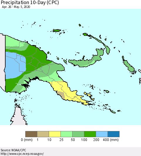 Papua New Guinea Precipitation 10-Day (CPC) Thematic Map For 4/26/2020 - 5/5/2020